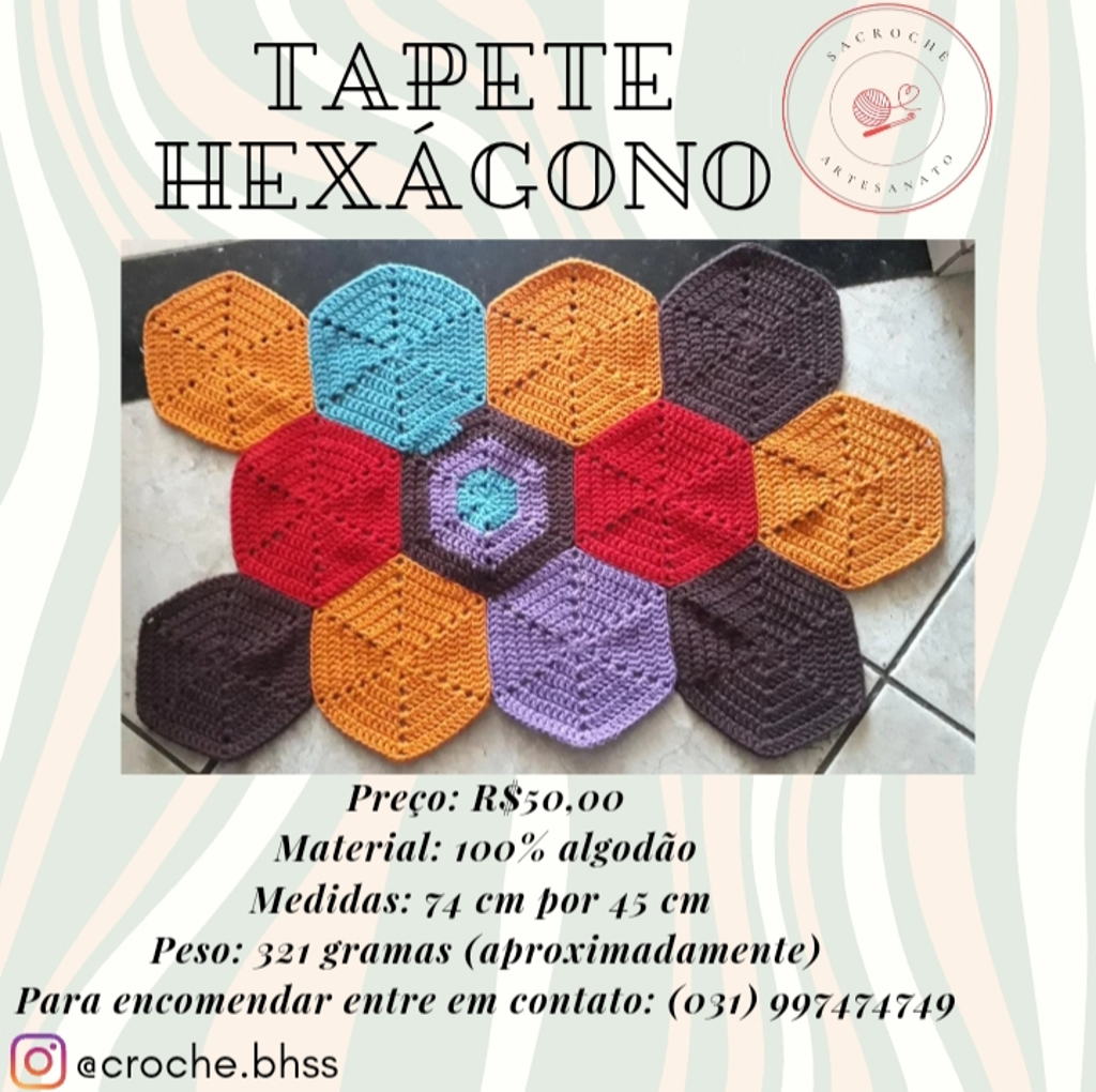 Hexágonos Bolso Crochet Flores Africanas Barbante Barroco MaxColor