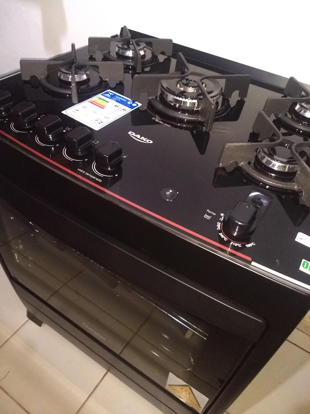 Fogão Dako 5 Bocas Supreme Glass com Acendimento Automático Preto Piso 5 Bocas Casas Bahia